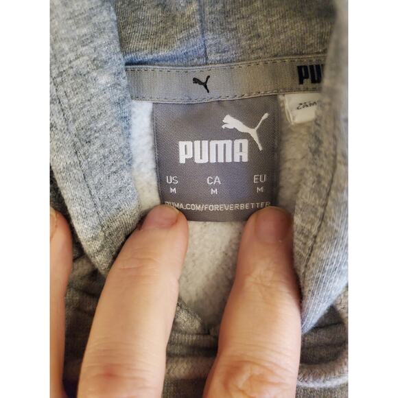 Puma Hoodie M Gray Big Logo Pullover Hooded Sweatshirt Graphic Print Women's - Picture 4 of 7